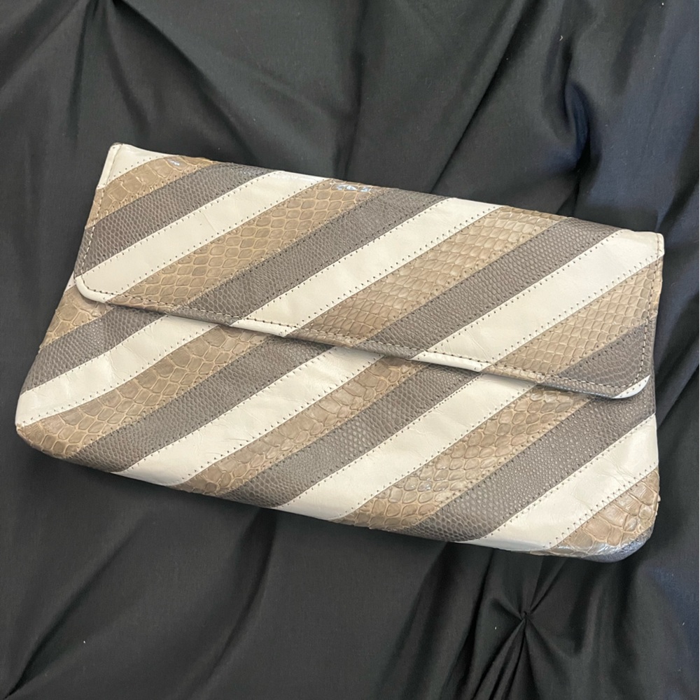 Vintage Authentic Snake Skin Striped Clutch/Purse